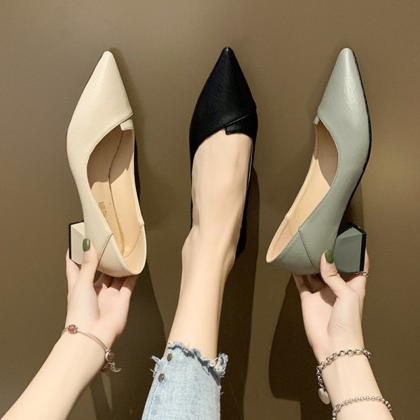 Women Fashion Solid Color Pointed Toe PU Pumps